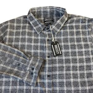 Grizzly Griptape Windowpane Plaid Flannel Shirt Men XL Gray Button Up DadcoreNWT